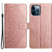 iPhone 16 Pro Max Etui z Portfelem z Serii Mandala - Różowe Złoto