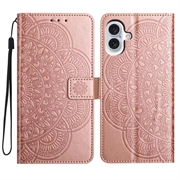 iPhone 16 Etui z Portfelem z Serii Mandala - Różowe Złoto