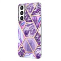 Samsung Galaxy S21 FE 5G - Galwanizowane Etui IMD z TPU z Deseniem Marmuru - Fioletowe