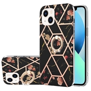 Etui TPU Marble Pattern IMD do iPhone'a 15 z Uchwytem na Pierścionek