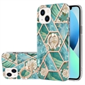 Etui TPU Marble Pattern IMD do iPhone'a 15 z Uchwytem na Pierścionek - Zieleń