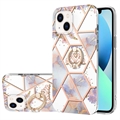 Etui TPU Marble Pattern IMD do iPhone'a 15 z Uchwytem na Pierścionek - Fiolet / Biel