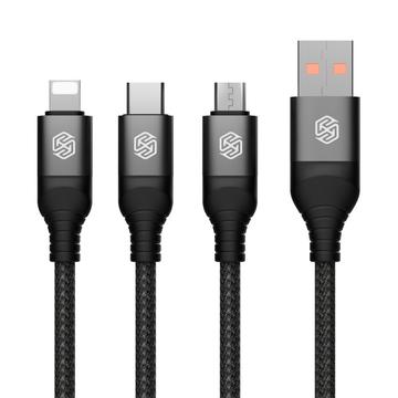 NILLKIN Swift Pro Kabel 3 w 1 z nylonowym oplotem USB do ładowania Type-C / iP / Micro