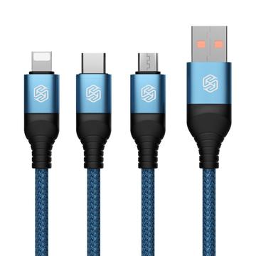 NILLKIN Swift Pro Kabel 3 w 1 z nylonowym oplotem USB do ładowania Type-C / iP / Micro - niebieski