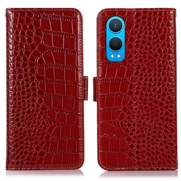 OnePlus Nord CE4 Lite/Oppo K12x Skórzane Etui z Portfelem Crocodile z RFID - Czerwień