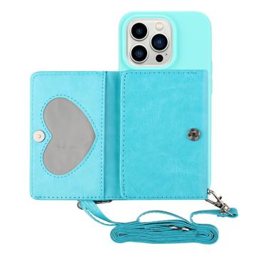 Etui z Portfelem i Paskiem z Serii Heart do iPhone 14 Pro - Lazurowy