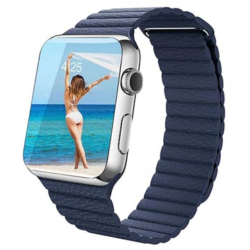 Luksusowy Skórzany Pasek do Apple Watch Series 7/SE/6/5/4/3/2/1 - 45mm/44mm/42mm - Niebieski