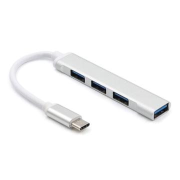 Wysokiej jakości koncentrator USB-C z 4 portami USB-A - aluminium - srebrny