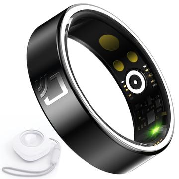 R20 Ceramic Resin Health Monitoring Smart Ring z etui ładującym - Rozmiar: 7/17.3mm - Czarny