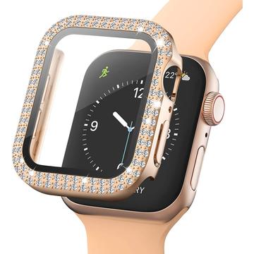 Ozdobne Etui z Kryształkami z Osłoną Ekranu do Apple Watch SE (2022)/SE/6/5/4 - 40mm - Różowe Złoto