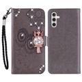 Samsung Galaxy A15 Owl Rhinestone Wallet Case - szary