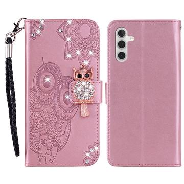 Samsung Galaxy A15 Owl Rhinestone Wallet Case - różowe złoto