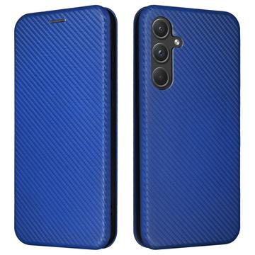 Samsung Galaxy A35 Etui z Klapką - Włókno Węglowe - Błękit