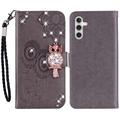 Samsung Galaxy A35 Owl Rhinestone Wallet Case - szary