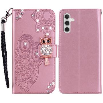 Samsung Galaxy A35 Owl Rhinestone Wallet Case - różowe złoto