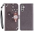 Samsung Galaxy A54 5G Owl Rhinestone Wallet Case - szary