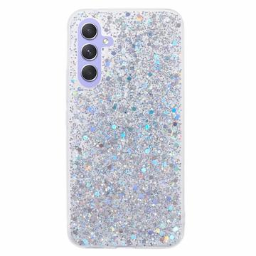 Samsung Galaxy A55 Etui z TPU Glitter Flakes - Srebrny