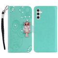 Samsung Galaxy S23 FE Owl Rhinestone Wallet Case - Cyan