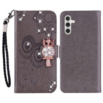 Samsung Galaxy S23 FE Owl Rhinestone Wallet Case - szary