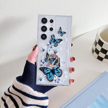 Samsung Galaxy S24 Ultra Etui Butterfly TPU z uchwytem na pierścień - ciemnoniebieski