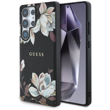 Samsung Galaxy S25 Ultra Guess Grained Printed Flower Pattern Etui - kompatybilny z MagSafe - czarny