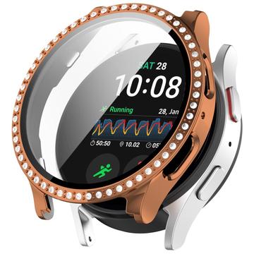 Samsung Galaxy Watch7 Ozdobne Etui z Kryształkami z Osłoną Ekranu - 40mm - Różowe Złoto