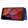 Samsung Galaxy Xcover 5 Etui z Klapką - Włókno Węglowe - Błękit