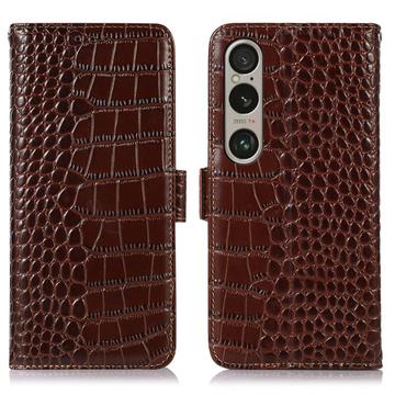 Sony Xperia 1 VI Skórzane Etui z Portfelem Crocodile z RFID