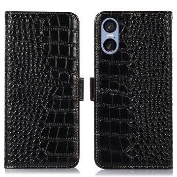 Sony Xperia 5 VI Skórzane Etui z Portfelem Crocodile z RFID