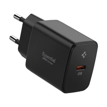 Spigen Essential EE201EU Ładowarka USB-C 20W - GaN, Quantum Boost - Czarny