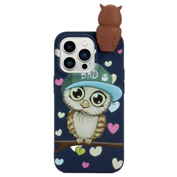 iPhone 14 Pro Etui z TPU Serii Figur 3D - Szafir / Sowa