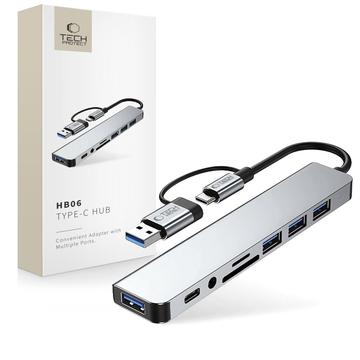 Tech-Protect HB06 Adapter 9-w-1 USB-A/USB-C Hub z USB 2.0, USB 3.0, czytnikami kart SD/TF, gniazdem audio 3.5mm, Type-C - kosmiczna szarość