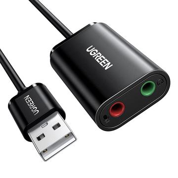 UGREEN 30724 Adapter audio USB Zewnętrzna karta dźwiękowa stereo z gniazdem słuchawkowym 3,5 mm i mikrofonem dla systemu Windows Mac Linux PC Laptop PS5 - Czarny