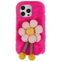 iPhone 14 Pro Etui z TPU 3D Plush Puszysta zima - Różowe Kwiaty