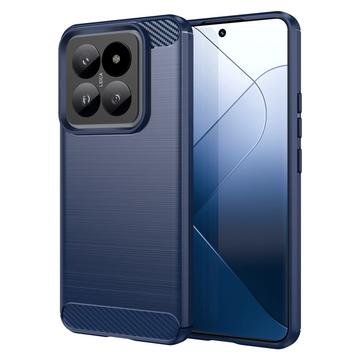 Szczotkowane Etui z TPU do Xiaomi 14 Pro - Włókno Węglowe - Błękit