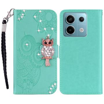 Xiaomi Redmi Note 13 4G Etui na portfel z motywem sowy i kryształkami