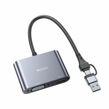 YESIDO HM15 Adapter USB / Type-C do VGA + HD Adapter do mirroringu dwóch monitorów HDTV