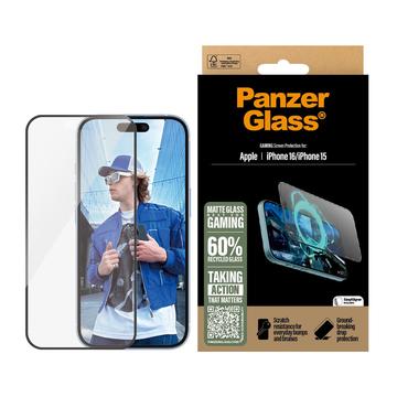 Ochraniacz ekranu iPhone 15/16 PanzerGlass Gaming Ultra-Wide Fit EasyAligner ze szkła hartowanego - 9H - czarna krawędź