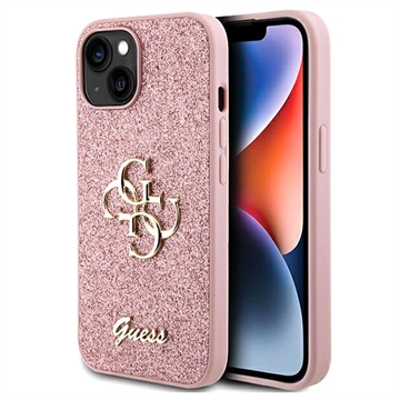 iPhone 15 Etui Guess Fixed Glitter 4G Metal Logo - Róż