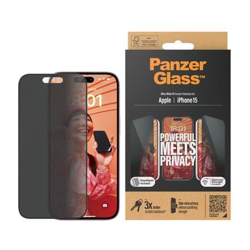 iPhone 15 Szkło Hartowane PanzerGlass Ultra-Wide Fit Privacy EasyAligner - Czarna Krawędź