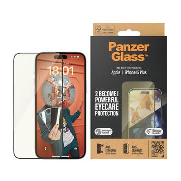 Ochraniacz ekranu iPhone 15 Plus PanzerGlass EyeCare Ultra-Wide Fit EasyAligner ze szkła hartowanego - czarna krawędź