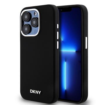 iPhone 15 Pro DKNY Etui Logo z płynnego silikonu i metalu - kompatybilny z Magsafe - czarny