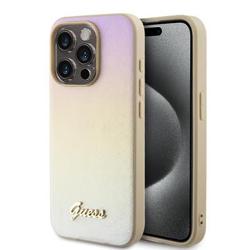 iPhone 15 Pro Guess Iridescent Metal Script Hybrid Etui - Złoty