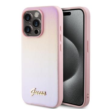 iPhone 15 Pro Guess Iridescent Metal Script Hybrid Etui - Różowy