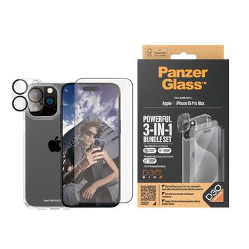 Zestaw Ochronny PanzerGlass 3 w 1 do iPhone 15 Pro Max - Przezroczysty