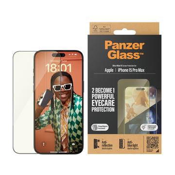 Ochraniacz ekranu iPhone 15 Pro Max PanzerGlass EyeCare Ultra-Wide Fit EasyAligner ze szkła hartowanego - czarna krawędź