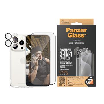 Zestaw Ochronny PanzerGlass 3 w 1 do iPhone 15 Pro - Przezroczysty