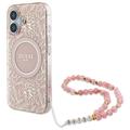 Etui z perłowym paskiem iPhone 16 Guess IML Flowers Allover Electro - kompatybilny z MagSafe