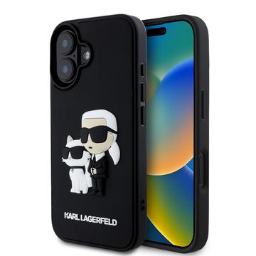 iPhone 16 Karl Lagerfeld 3D Rubber Karl & Choupette NFT Etui - czarny