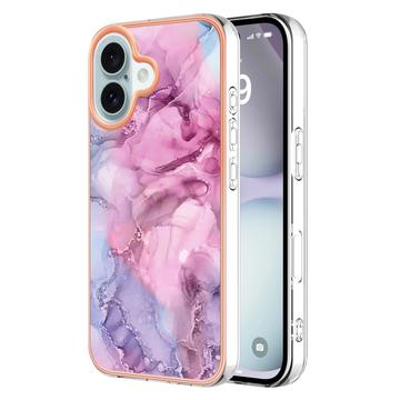 iPhone 16 Galwanizowane Etui IMD z TPU z Deseniem Marmuru - Błękit / Róż